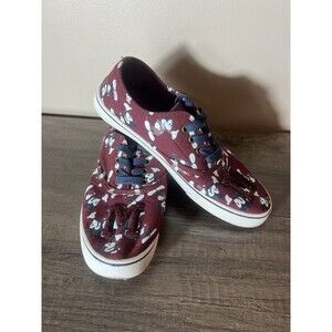 DISNEY Mickey Mouse All Over Canvas Shoes Women Size 7 Shoes Maroon Sneakers